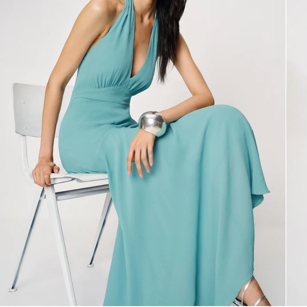 Elegant Teal Halter Maxi Dress